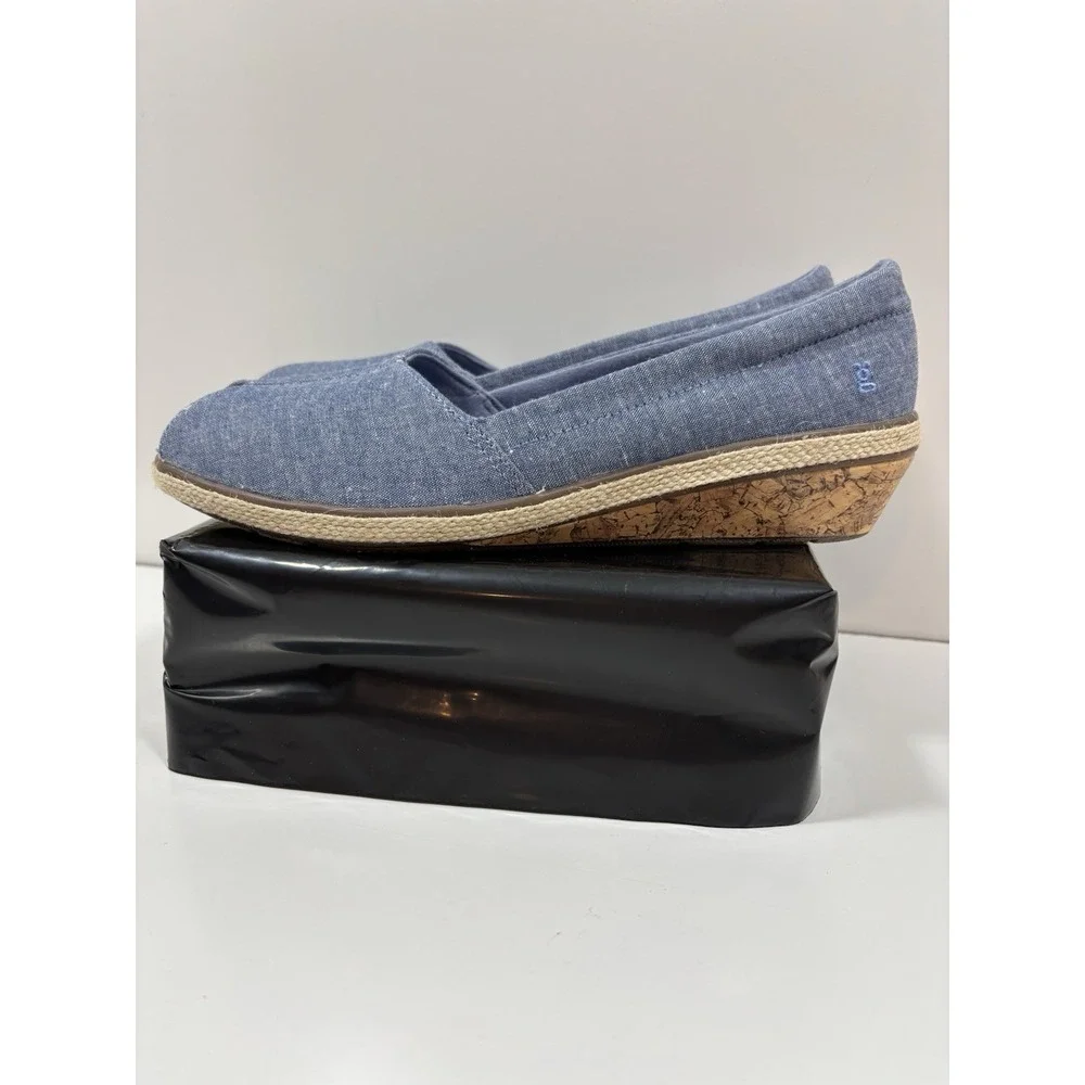 Grasshoppers Ortholite Sneaker Blue Fabric Women's Size 9 M Peep Toe Cork‎